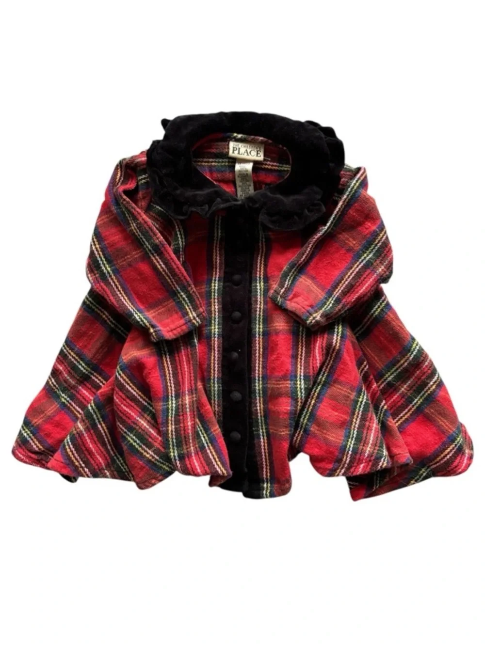 90s Vintage The Children’s Place Plaid Velour Christmas Coat Size 18m